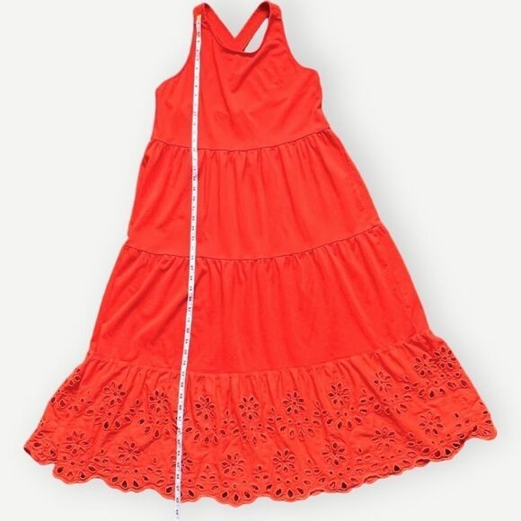 J. Crew Orange Cross Back Eyelet Hem Sleeveless Tiered Maxi Dress. Large. - Picture 5 of 8